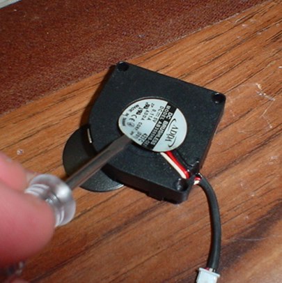 Peeling up the fan label Peeling up the fan label