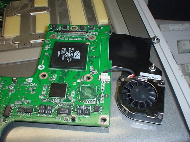 Video card and secondary fan as they look when removed from the computer. Video card and secondary fan as they look when removed from the computer.